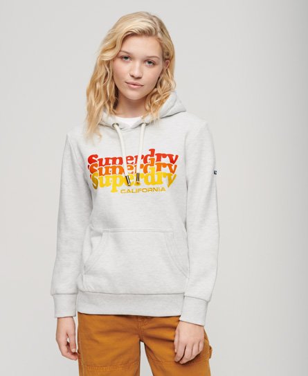 Superdry Women’s Classic Vintage Scripted Infill Hoodie, Light Grey, Size: 14