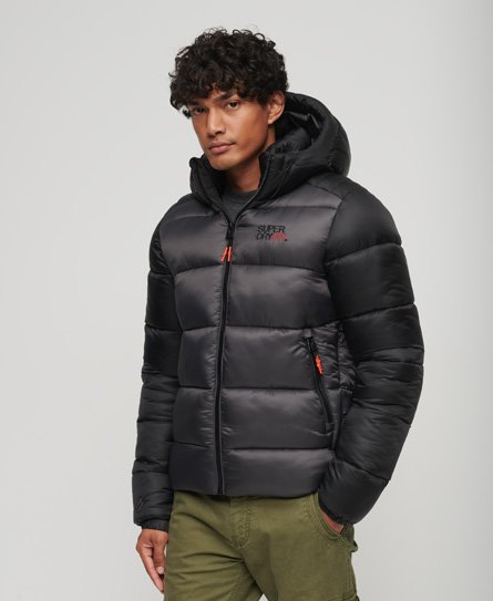 Superdry Men’s Hooded Colour Block Sports Puffer Jacket Black - Size: S