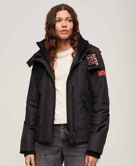 Superdry Ladies Classic Embroidered Hooded Mountain Windbreaker Jacket, Black