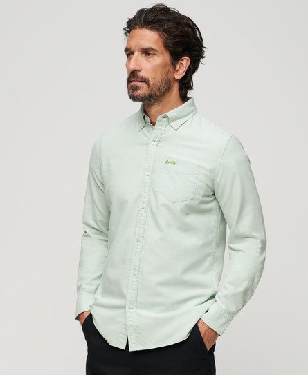Superdry Men's Organic Cotton Long Sleeve Oxford Shirt Green / Light Green