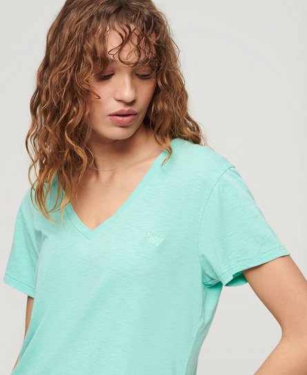Women\'s Slub Embroidered V-Neck T-Shirt in Fluro Mint | Superdry US
