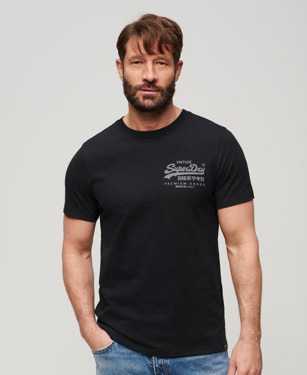 Men\'s Vintage Logo Heritage Chest US in T-Shirt Superdry Marl Nero | Black
