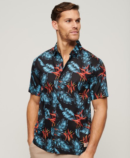 Superdry Mens Classic Hawaiian Shirt, Navy Blue