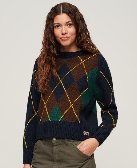 Wzorzysty żakardowy sweter z okrągłym dekoltem