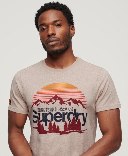 Superdry Mens Classic Great Outdoors Graphic T-shirt, Beige, Size: M