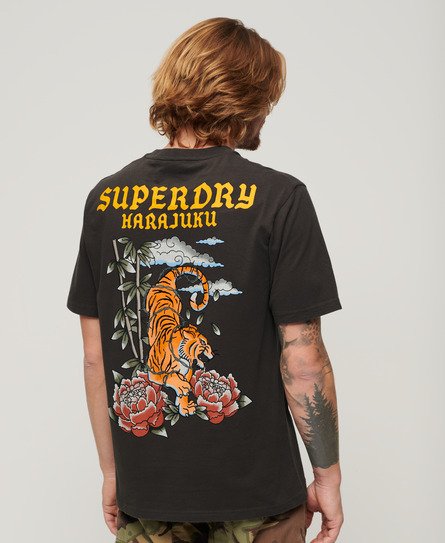 Superdry Men’s Tattoo Graphic Loose Fit T-Shirt Dark Grey / Vintage Black - Size: L