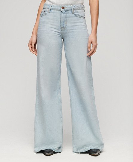 Superdry Damen Ausgestellte Jeans mit Unversäubertem Saum und Weitem Bein Hellblau