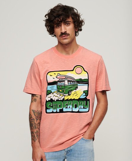 Superdry Men’s Neon Travel Graphic Loose T-Shirt Pink / Peach Amber Pink Slub - Size: S