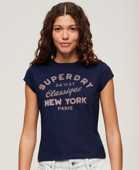 Superdry Ladies Indigo Workwear Cap Sleeve T-Shirt, Dark Blue, Size: 10