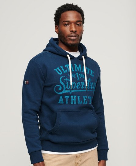Superdry Men’s Athletic Script Embroidered Graphic Hoodie Blue / Blue Bottle - Size: Xxl