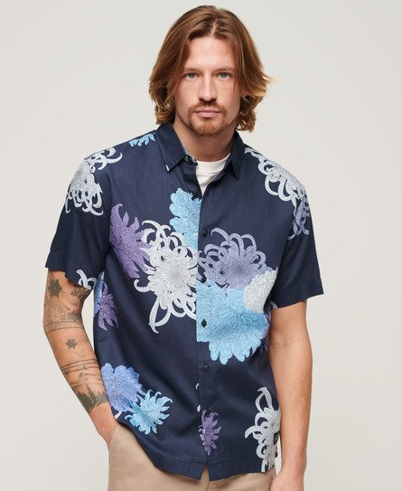Superdry Men's Hawaiian Shirt Navy / Chrysanthemum Navy