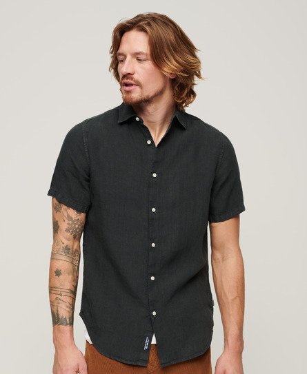 Superdry Men’s Studios Casual Linen Shirt Black / Washed Black - Size: S
