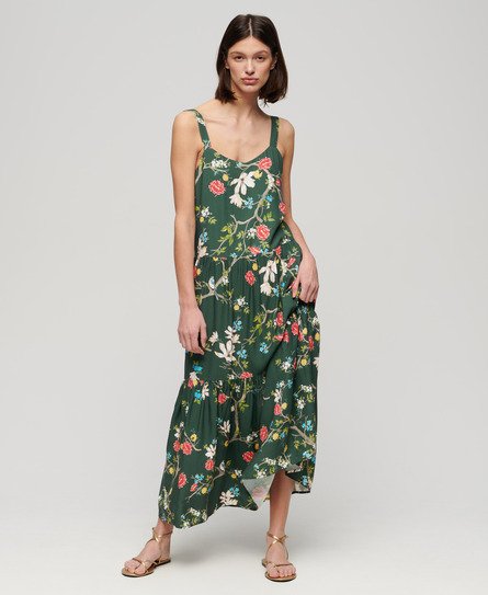 Superdry Women’s Woven Tiered Maxi Dress Green / Blossom Birds Green - Size: 14
