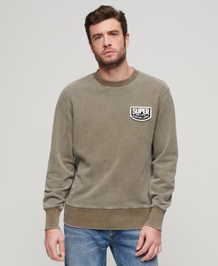 Superdry Mens Loose Fit Embroidered Logo Mechanic Crew Sweatshirt, Green