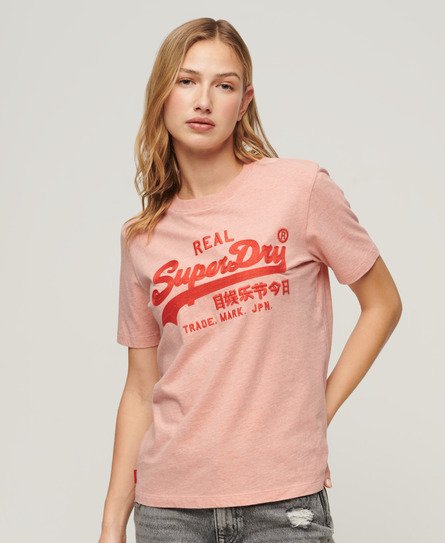 Superdry Women’s Embroidered Vintage Logo T-Shirt Pink / Abbey Peach Heather - Size: 16