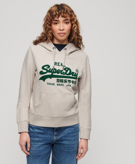 Superdry Women’s Embroidered Vintage Logo Graphic Hoodie Cream / Oat Cream Marl - Size: 10