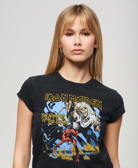 Superdry Women’s Iron Maiden x Cap Sleeve Band T-Shirt Black / Heavy Metal Black - Size: 10