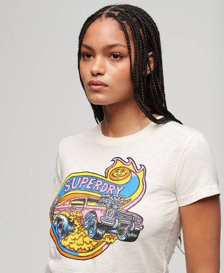 Superdry Women's Neon Motor Graphic Fitted T-Shirt Cream / Cream Slub