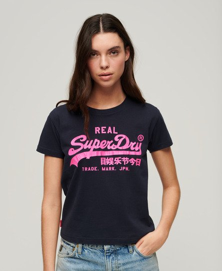Superdry Women’s Neon Graphic Fitted T-Shirt Navy / Eclipse Navy - Size: 8