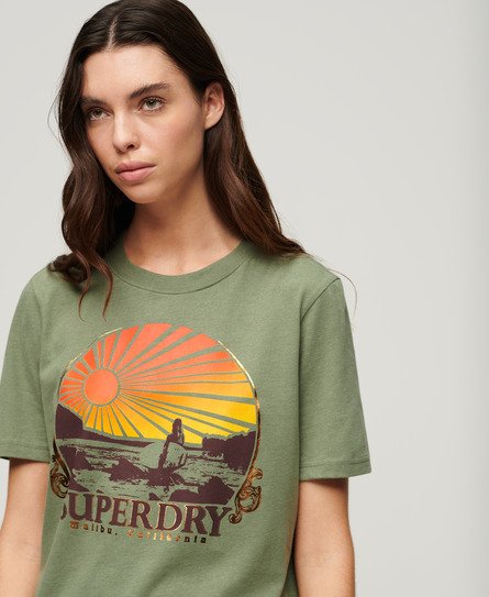 Superdry Damen Lässiges Travel Souvenir T-Shirt Grün