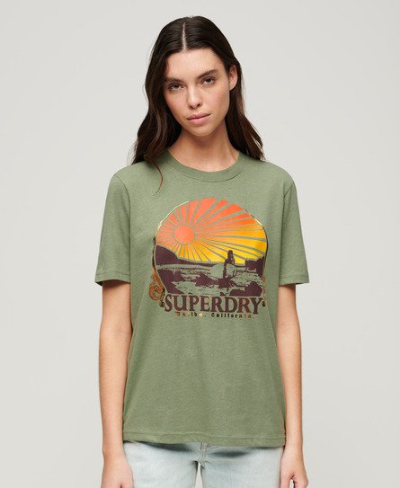 Superdry Women’s Travel Souvenir Relaxed T-Shirt Green / Thyme Green Marl - Size: 10