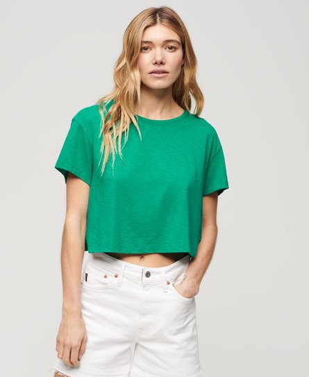 Superdry Ladies Classic Logo Patch Slouchy Cropped T-Shirt, Green