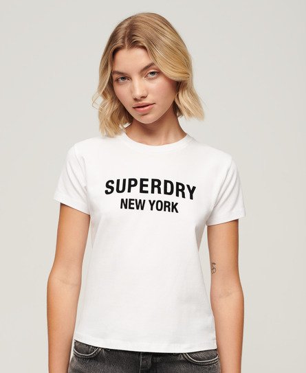 Women’s Sport Luxe Logo Fitted Cropped T-Shirt White / Brilliant White/Black - Size: 14 -Superdry