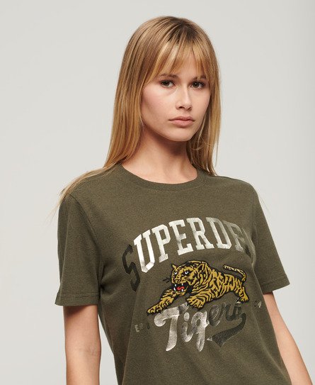 Superdry - damen grün reworked classics t-shirt logo-druck, größe: 38