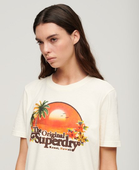 Superdry Femme T-shirt Décontracté Travel Souvenir Blanc