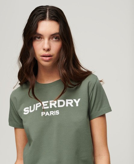 Superdry Women’s Sport Luxe Graphic T-Shirt Green / Laurel Khaki - Size: 12