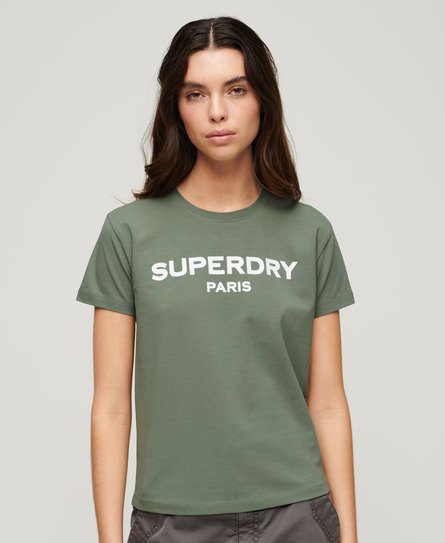 Superdry Women’s Sport Luxe Graphic T-Shirt Green / Laurel Khaki - Size: 8
