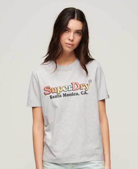 Superdry Femme T-shirt Décontracté à Logo Arc-en-ciel Gris Clair