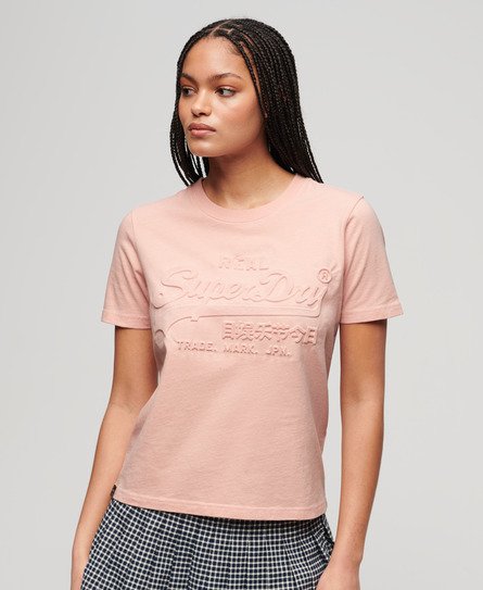 Superdry Women’s Embossed Relaxed T-Shirt Pink / Peach Whip Pink - Size: 12