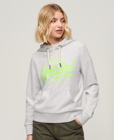 Superdry Vrouwen Neon Hoodie met Print Lichtgrijs