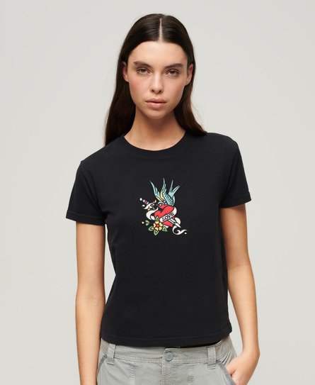 Tattoo Embroidered Fitted T-Shirt