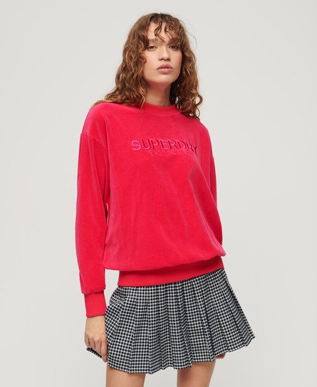 Superdry Women’s Velour Graphic Boxy Crew Sweatshirt Pink / Highland Berry Pink - Size: 16