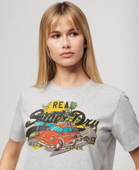 Superdry Femme T-shirt Décontracté à Motif LA Gris