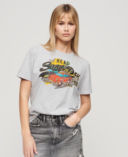 Superdry Damen Lässiges LA T-Shirt mit Farblich Abgestimmter Grafik Grau