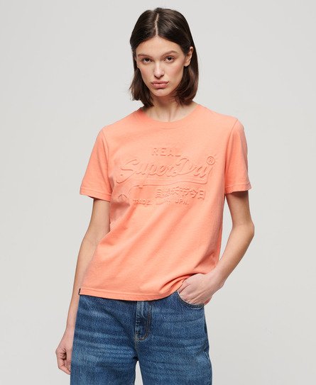 Superdry Women's Embossed Relaxed T-Shirt Pink / Papaya Punch Pink