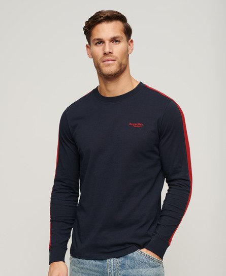 Superdry Men’s Essential Logo Retro Stripe Long Sleeve Top Navy / Eclipse Navy/Chilli Pepper Red - Size: XL