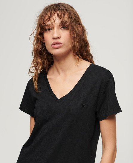 Superdry Women’s Slub Embroidered V-Neck T-Shirt Black - Size: 10