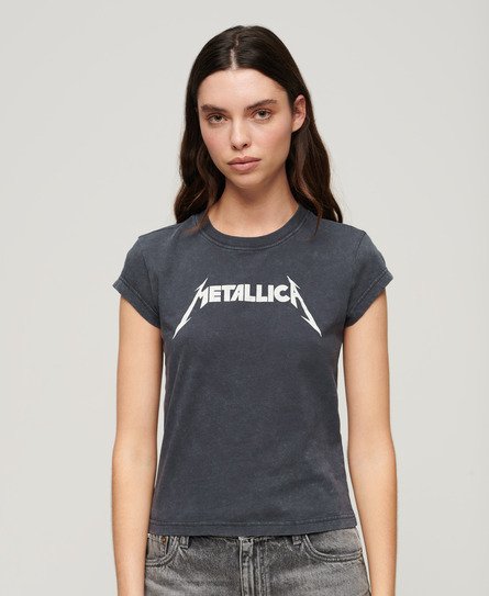 Superdry Women’s Metallica x Cap Sleeve Band T-Shirt Black / Mid Merch Black - Size: 16