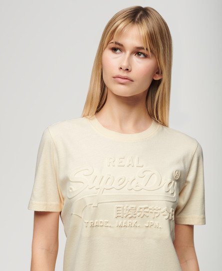 Superdry Women's Embossed Relaxed T-Shirt Cream / Rice White