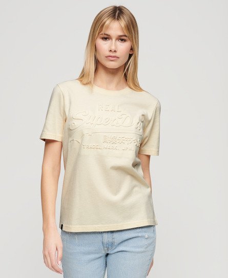 Superdry Women’s Embossed Relaxed T-Shirt Cream / Rice White - Size: 12