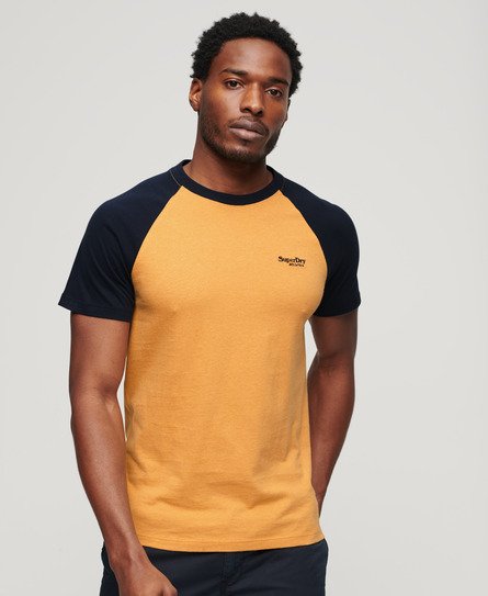 Superdry Men’s Organic Cotton Essential Logo Baseball T-Shirt Yellow / Ochre Yellow Marl/Eclipse Navy - Size: Xxl