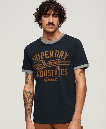 Superdry Men’s Ringer Workwear Graphic T-Shirt Navy / Eclipse Navy/Athletic Grey Marl - Size: Xxl