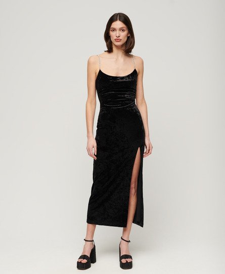 Superdry Women’s Diamonte Velvet Maxi Dress Black - Size: 16