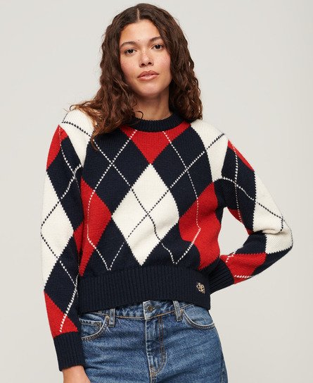 Wzorzysty żakardowy sweter z okrągłym dekoltem