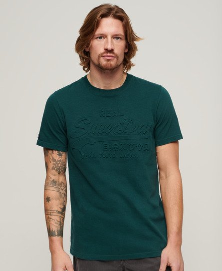 Superdry Homme T-shirt Vintage Logo en Relief Vert