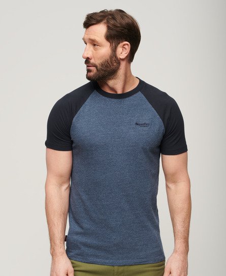 Superdry Men’s Organic Cotton Essential Logo Baseball T-Shirt Dark Blue / Navy Marl/Eclipse Navy - Size: M